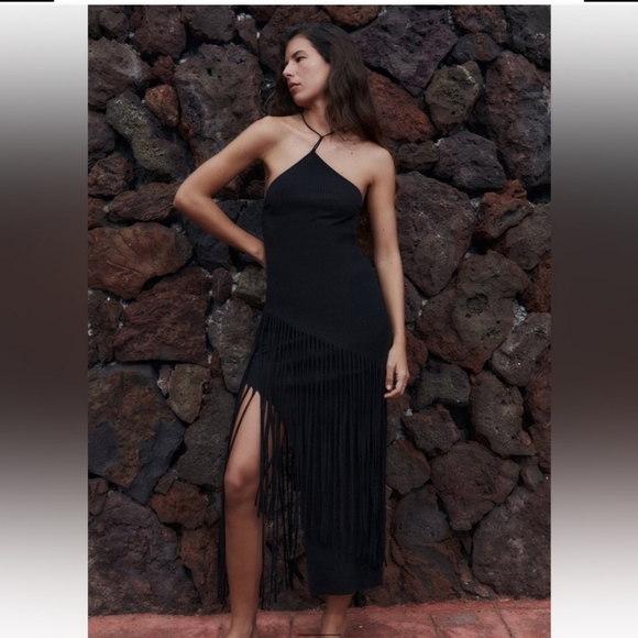 NWT ZARA * FRINGE RIBBED TOP BLACK - Picture 9 of 12